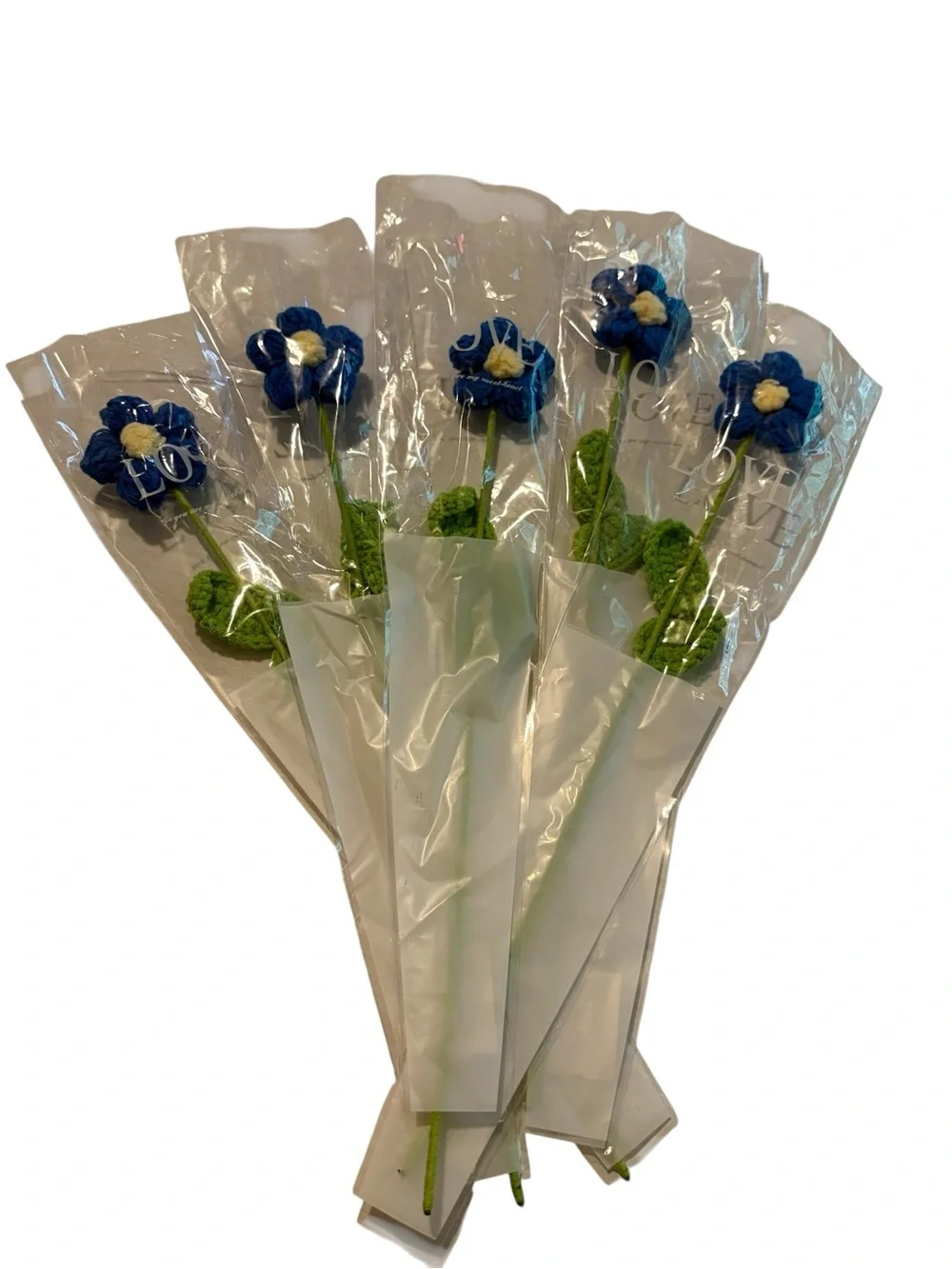 Handmade Blue Crochet Flower Roses - Set of 5